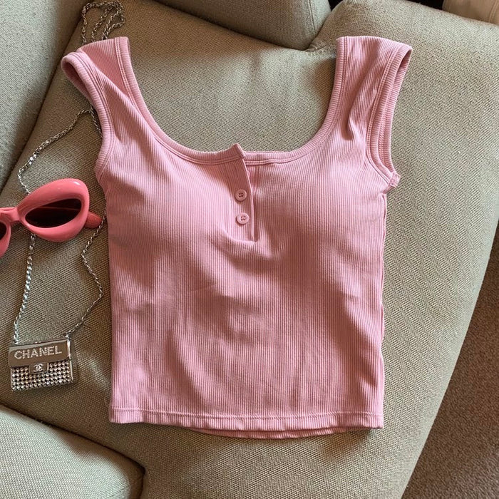 Front Button Padded Built In Bra Top - Buy 1 Get 1 Free