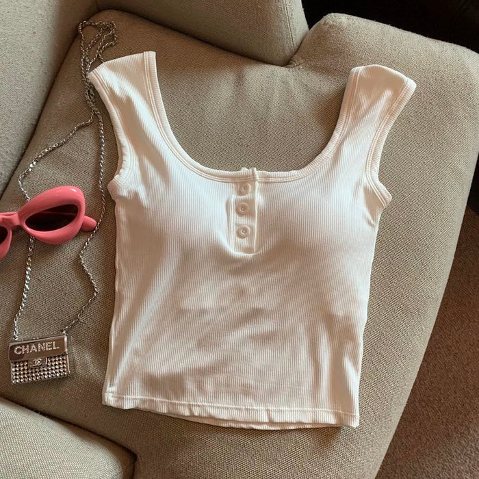 Front Button Padded Built In Bra Top - Buy 1 Get 1 Free