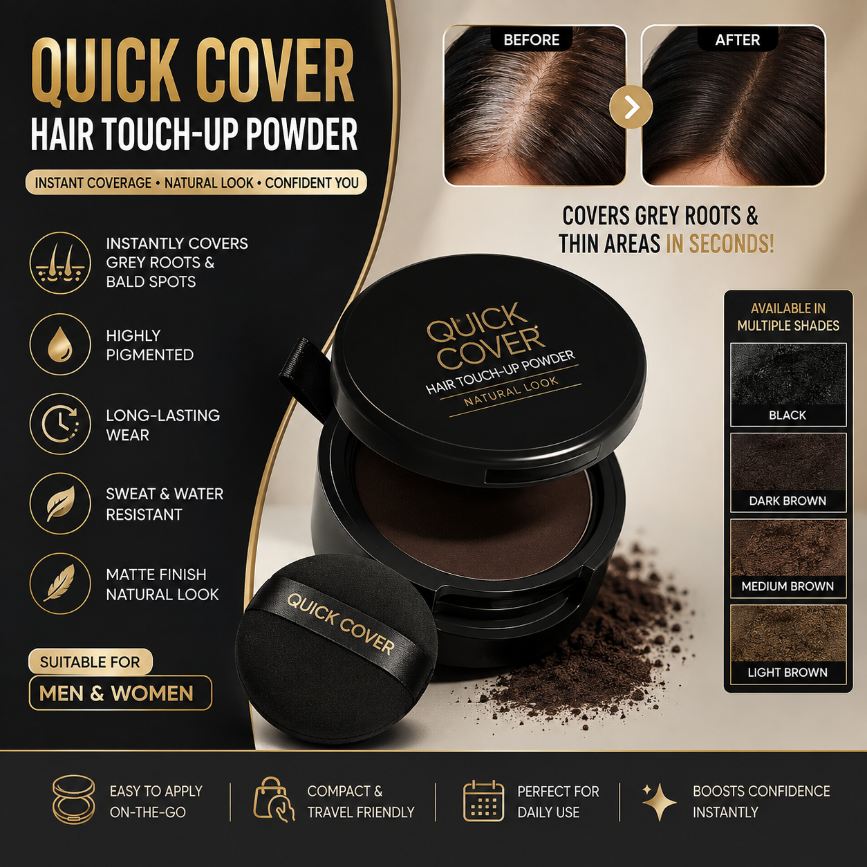 Quick Cover Hair Touch-Up Powder For Men & Women