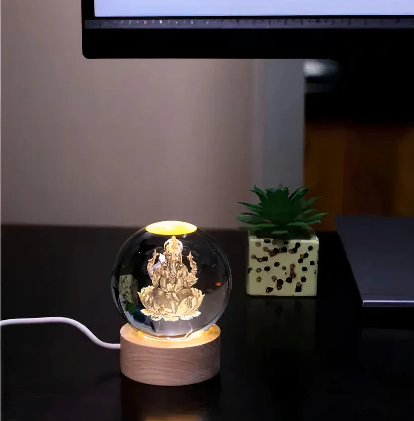 Gajanan Ganesh 3D Crystal Ball Lamp