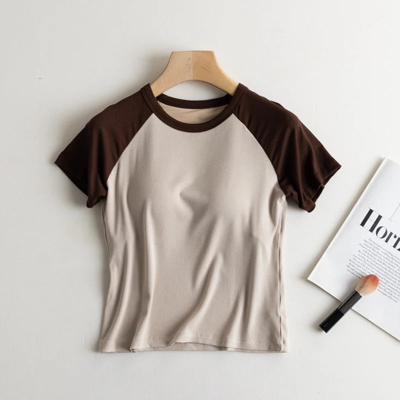 Padded Contarst Round Neck Padded T-shirt