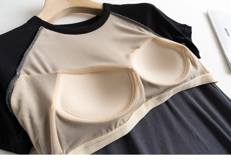 Padded Contarst Round Neck Padded T-shirt