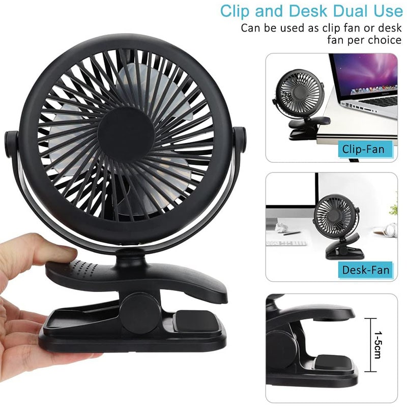 Portable Clip Fan With 360° Rotation & Strong Airflow