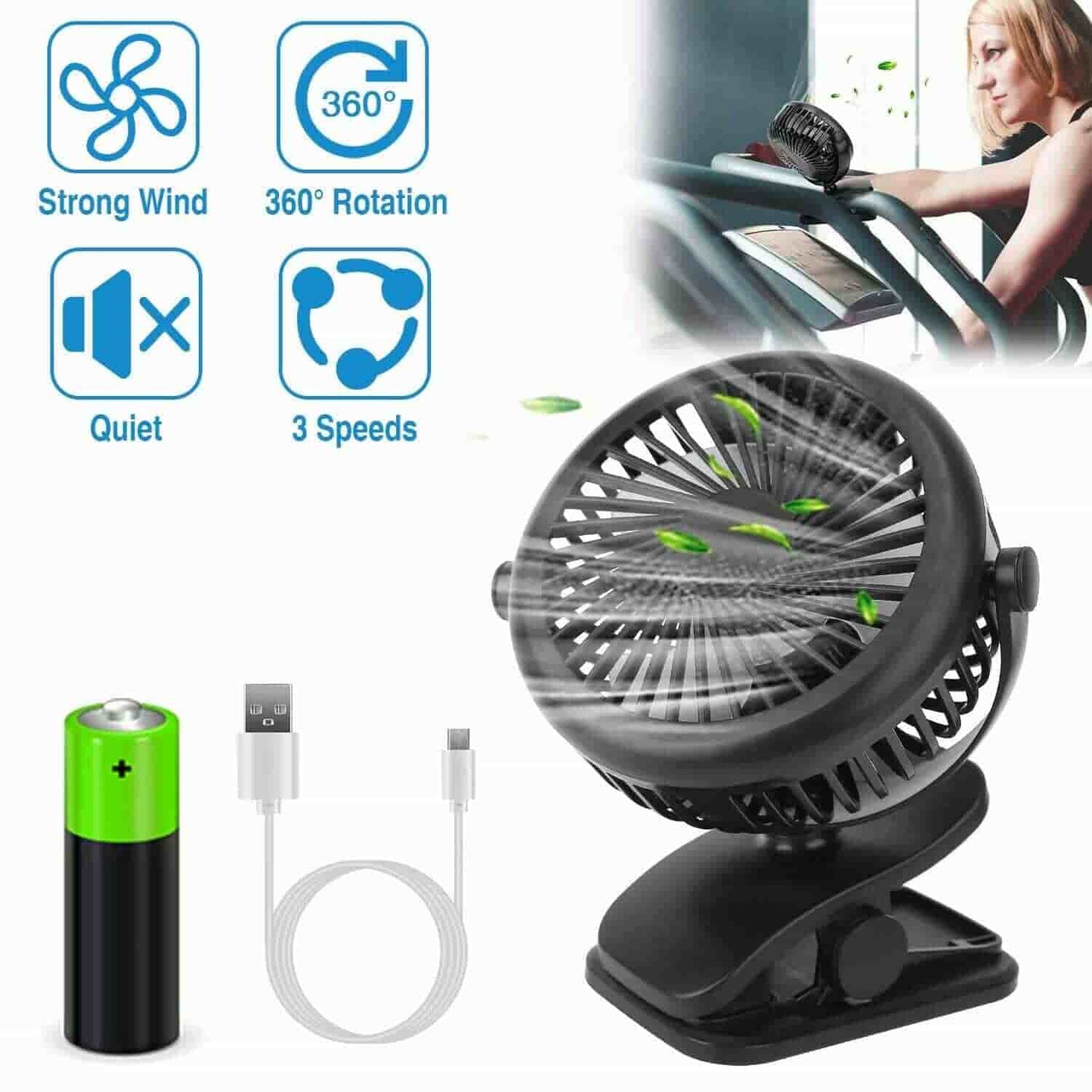 Portable Clip Fan With 360° Rotation & Strong Airflow