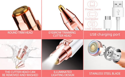 2 in 1 USB Rechargeable Eyebrow & Facial Hair Trimmer for Women