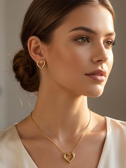 Heart Pendant Necklace and Stud Earring Set