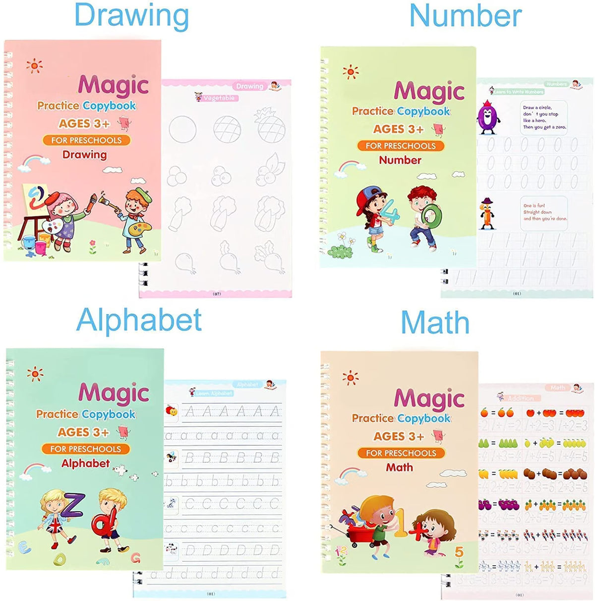 Magic Handwriting Practice Copybook Set (4 BOOKS,1 PEN,1 GRIP,10 REFILL)