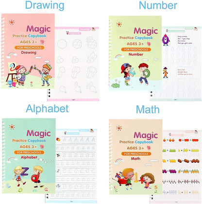 Magic Handwriting Practice Copybook Set (4 BOOKS,1 PEN,1 GRIP,10 REFILL)