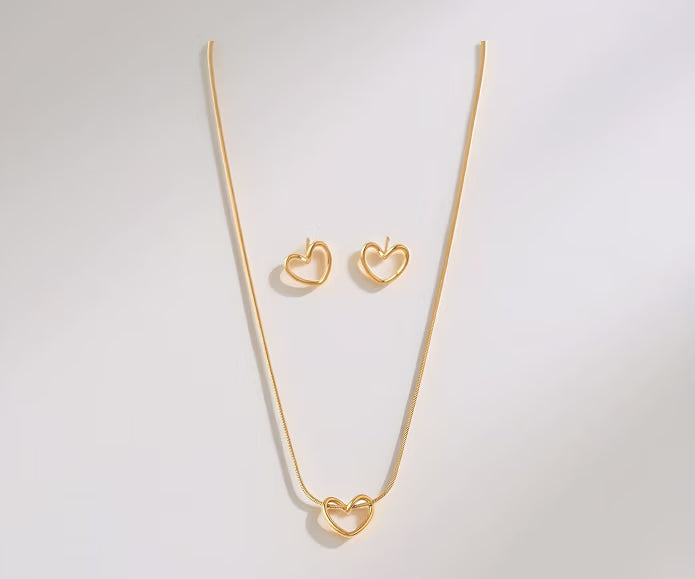 Heart Pendant Necklace and Stud Earring Set