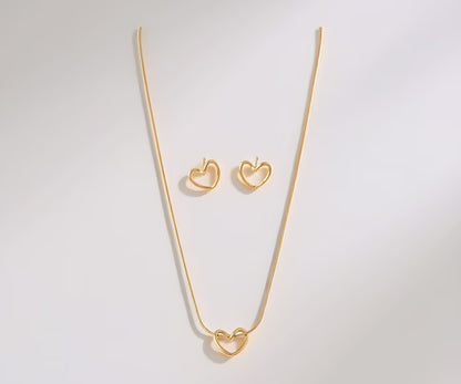 Heart Pendant Necklace and Stud Earring Set