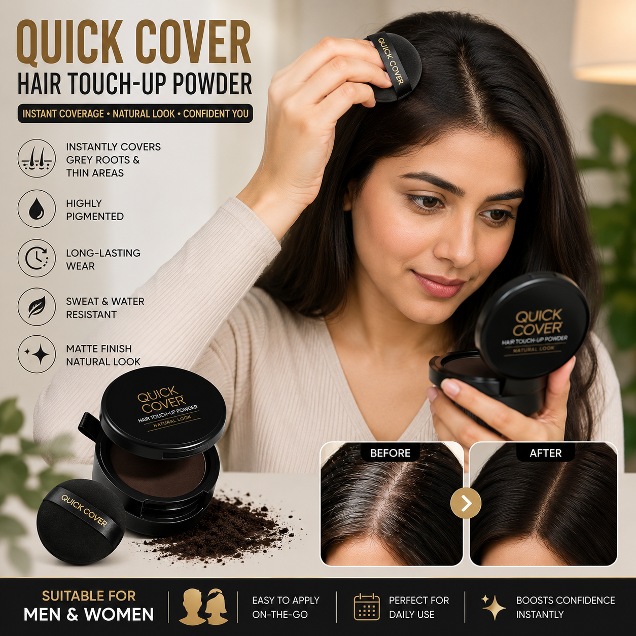 Quick Cover Hair Touch-Up Powder For Men & Women