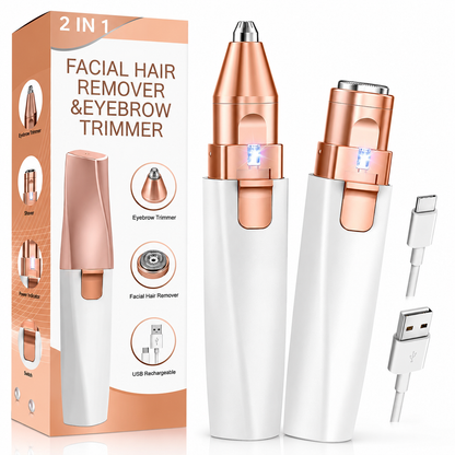 2 in 1 USB Rechargeable Eyebrow & Facial Hair Trimmer for Women