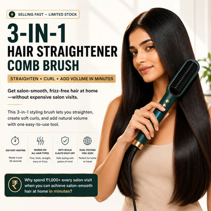 Hair Straightener Comb: 3-in-1 Styling Brush