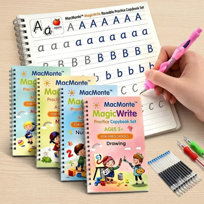 Magic Handwriting Practice Copybook Set (4 BOOKS,1 PEN,1 GRIP,10 REFILL)