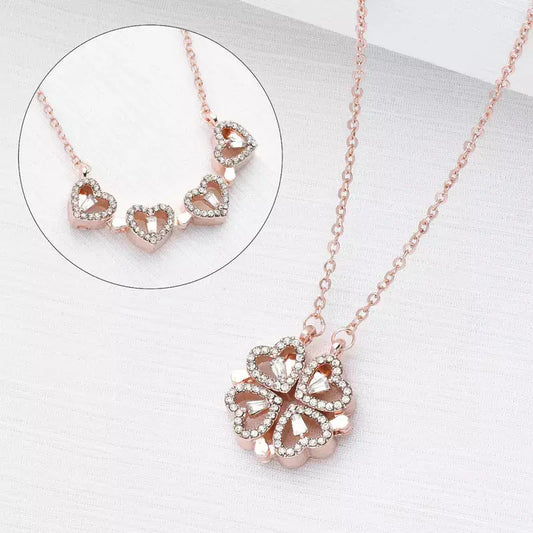 Heart Magnetic Clover Necklace - Rose Gold