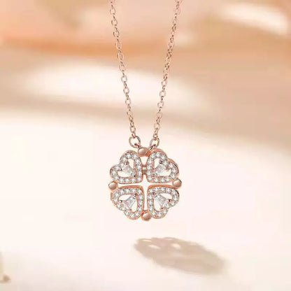Heart Magnetic Clover Necklace - Rose Gold