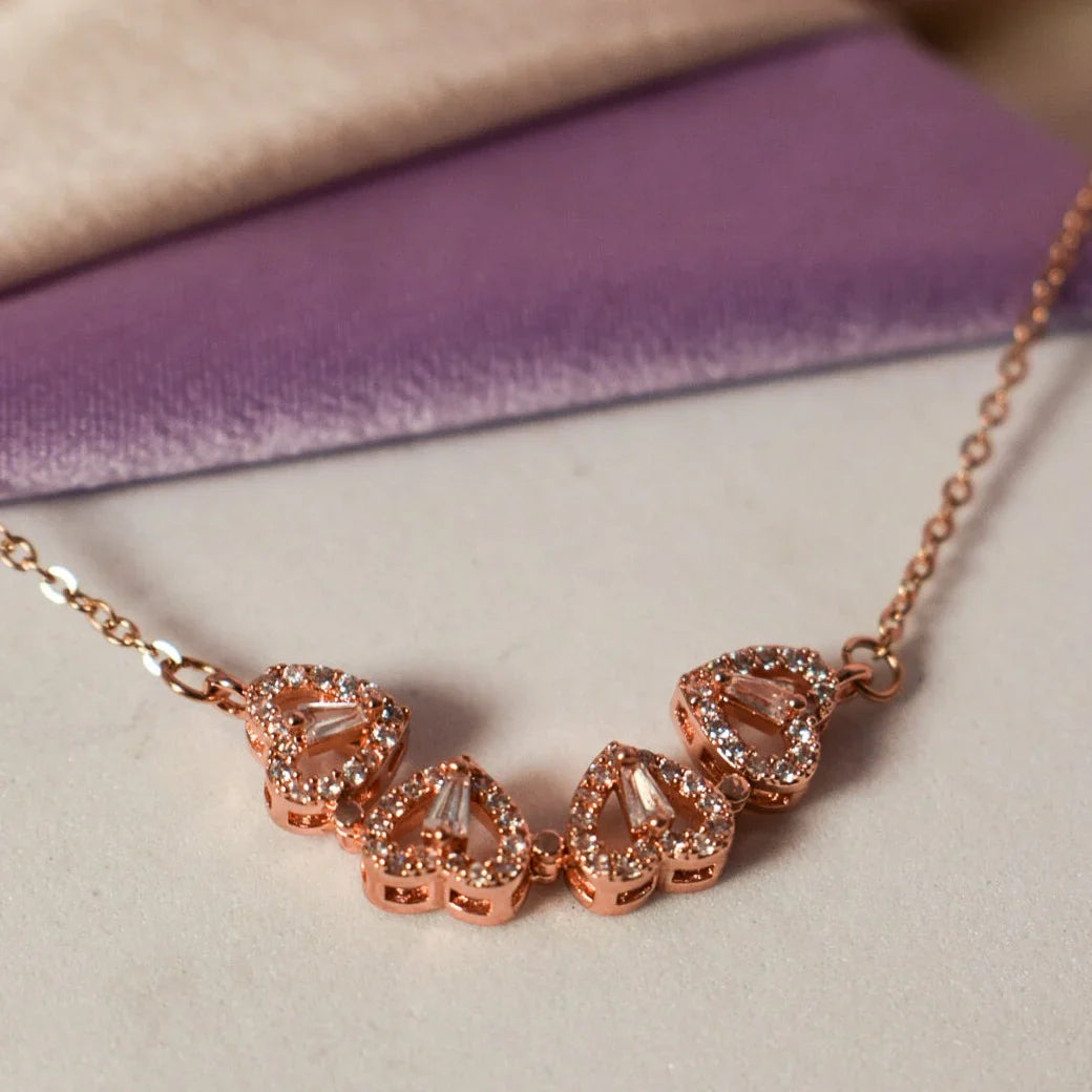 Heart Magnetic Clover Necklace - Rose Gold