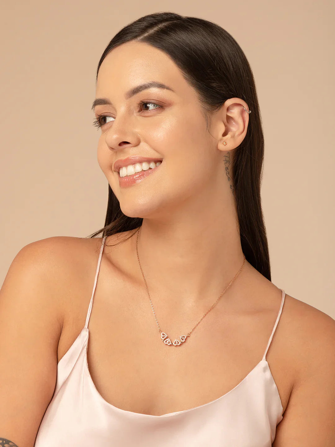 Heart Magnetic Clover Necklace - Rose Gold