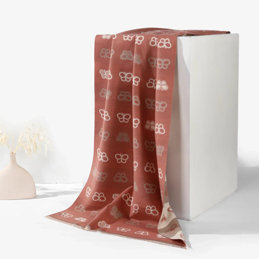 BlushWhisper Butterfly Knit Shawl-Pink,Beige