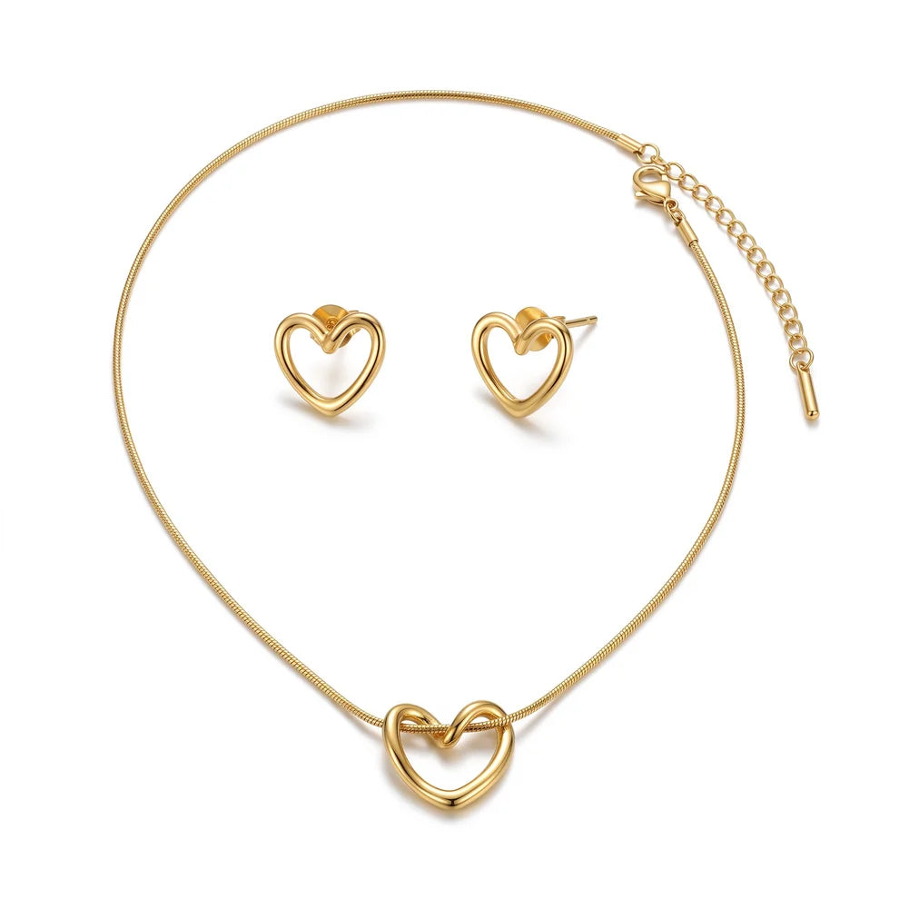 Heart Pendant Necklace and Stud Earring Set