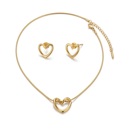 Heart Pendant Necklace and Stud Earring Set