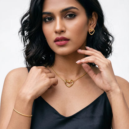 Heart Pendant Necklace and Stud Earring Set