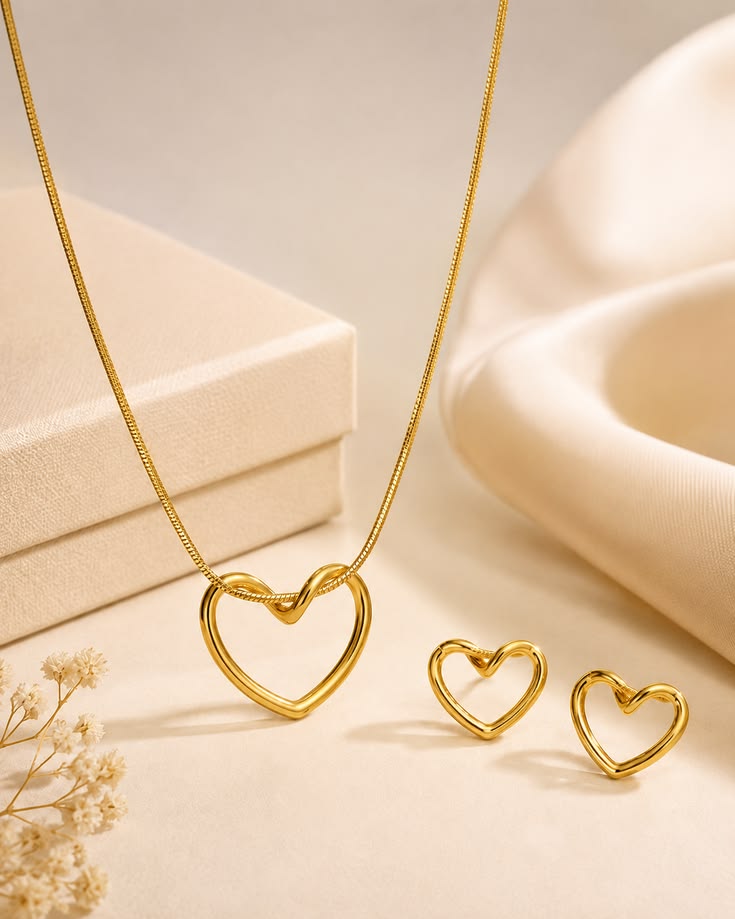 Heart Pendant Necklace and Stud Earring Set