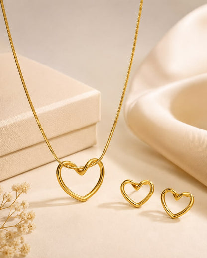 Heart Pendant Necklace and Stud Earring Set