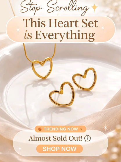 Heart Pendant Necklace and Stud Earring Set