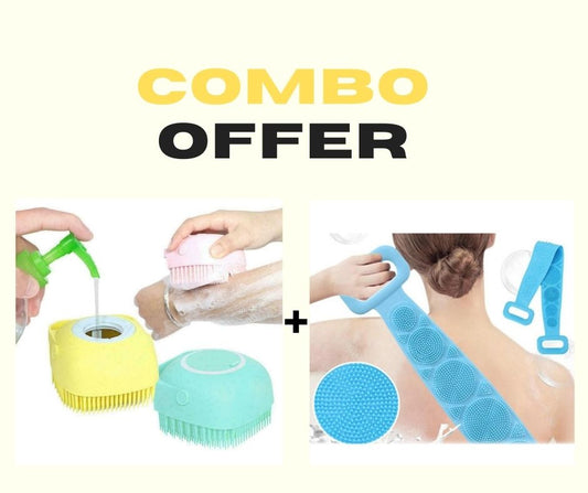 Silicone Bath Body Brush with Shampoo Dispenser + Body Back Scrubber (Combo Pack)